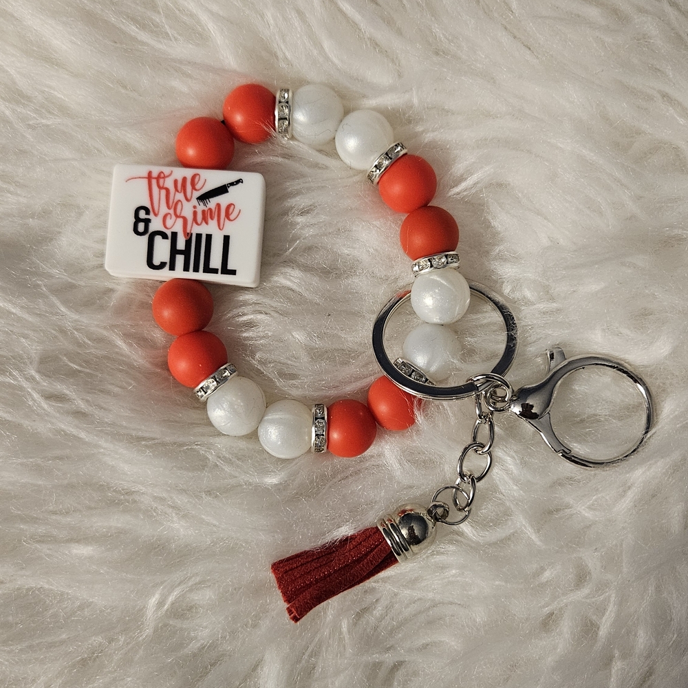 Red and White Beaded Keychain Bracelet